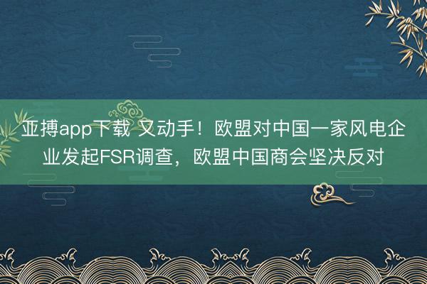 亚搏app下载 又动手！欧盟对中国一家风电企业发起FSR调查，欧盟中国商会坚决反对