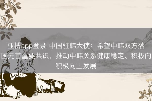 亚搏app登录 中国驻韩大使：希望中韩双方落实好两国元首重要共识，推动中韩关系健康稳定、积极向上发展