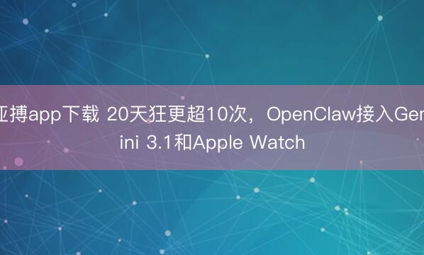 亚搏app下载 20天狂更超10次,OpenClaw接入Gemini 3.1和Apple Watch