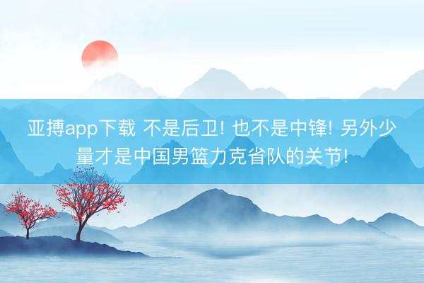 亚搏app下载 不是后卫! 也不是中锋! 另外少量才是中国男篮力克省队的关节!