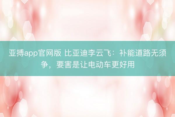 亚搏app官网版 比亚迪李云飞：补能道路无须争，要害是让电动车更好用