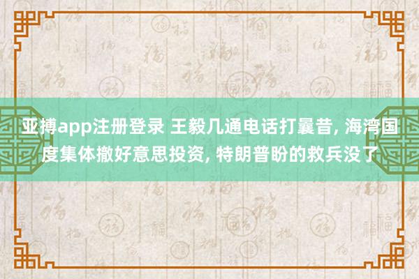 亚搏app注册登录 王毅几通电话打曩昔， 海湾国度集体撤好意思投资， 特朗普盼的救兵没了