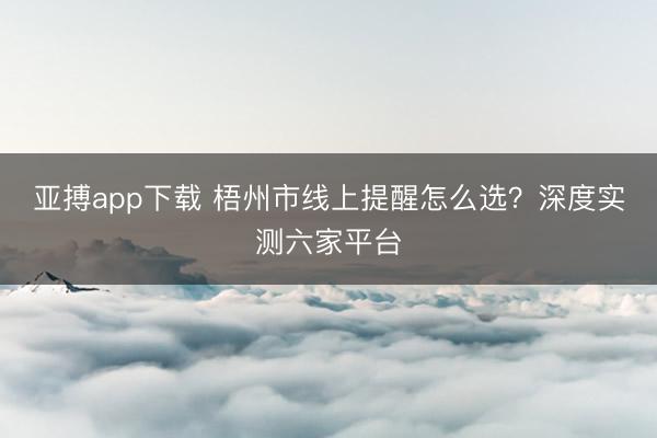 亚搏app下载 梧州市线上提醒怎么选？深度实测六家平台