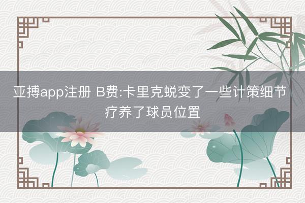 亚搏app注册 B费:卡里克蜕变了一些计策细节 疗养了球员位置