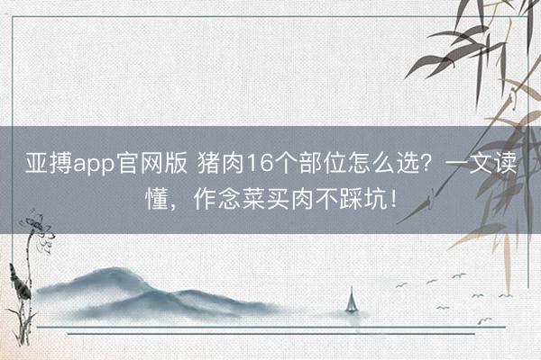 亚搏app官网版 猪肉16个部位怎么选？一文读懂，作念菜买肉不踩坑！