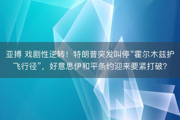亚搏 戏剧性逆转！特朗普突发叫停“霍尔木兹护飞行径”，好意思伊和平条约迎来要紧打破？